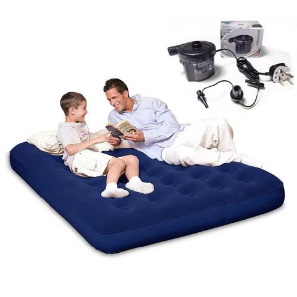 Matelas gonflable 3 places avec pompe manuelle — matelas d'appoint portable- L2.03 x l1.52 x H22 cm