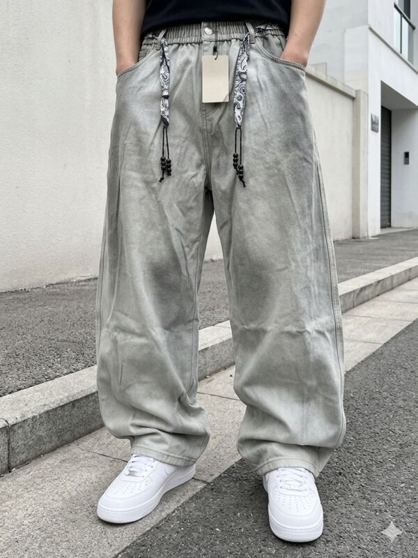 Pantalon homme jambe large en coton — Gris (XL, XXL, XXXL)