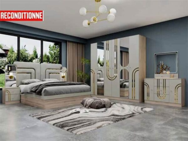 Ensemble chambre à coucher HN503 — Marron/Gris — Reconditionné