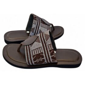 Sandale homme marron en cuir & pagne tissé — Pointures 44 & 45