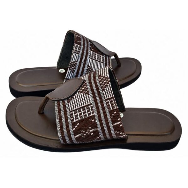 Sandale homme marron en cuir & pagne tissé — Pointures 44 & 45