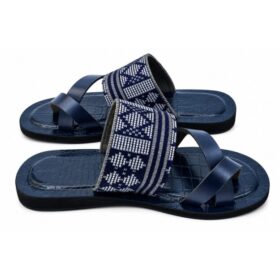 Sandale homme cuir et pagne tiss&eacute; &mdash; Bleu (pointures 41&ndash;43)