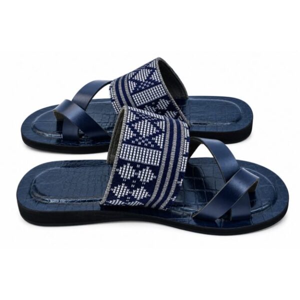 Sandale homme cuir et pagne tissé — Bleu (pointures 41–43)
