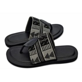 Sandale homme cuir & pagne tissé — Noir / Beige (point. 45-46) Sandale homme cuir & pagne tissé — Noir / Beige (point. 45-46)