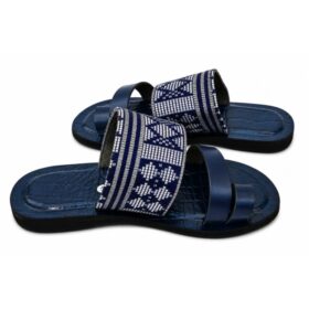 Sandale homme cuir et pagne tissé — Bleu (pointures 41–43)