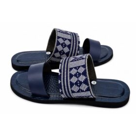 Sandales homme cuir et pagne tiss&eacute; &mdash; Bleu (42‑46)
