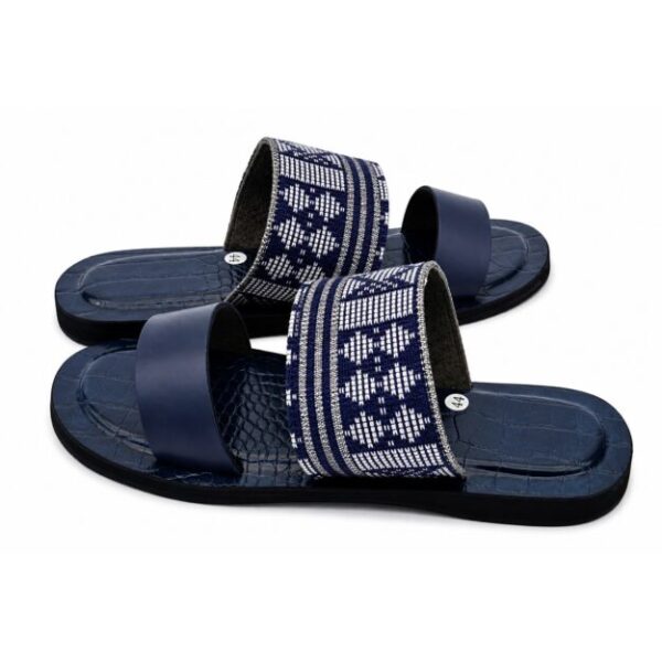 Sandales homme cuir et pagne tissé — Bleu (42‑46)