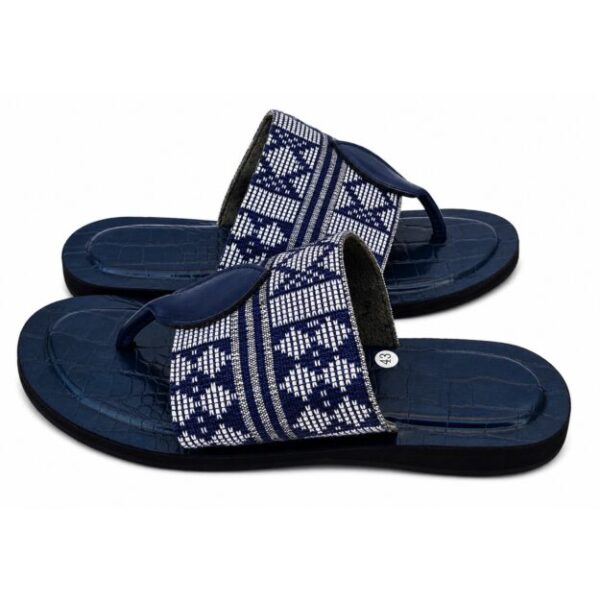 Sandale homme cuir & pagne tissé — Bleu (Tailles 41–46) Sandale homme cuir & pagne tissé — Bleu (Tailles 41–46)