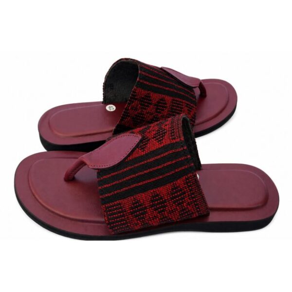 Sandale homme cuir & pagne tissé — Rouge (Pointures 41-42)