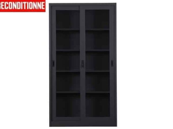 Armoire métallique haute FC‑E18‑D2‑2 — Portes coulissantes (reconditionnée,Noir)