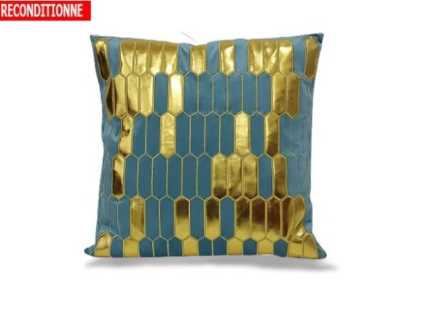 Coussin décoratif  — Bleu clair & doré (reconditionné, léger défaut)