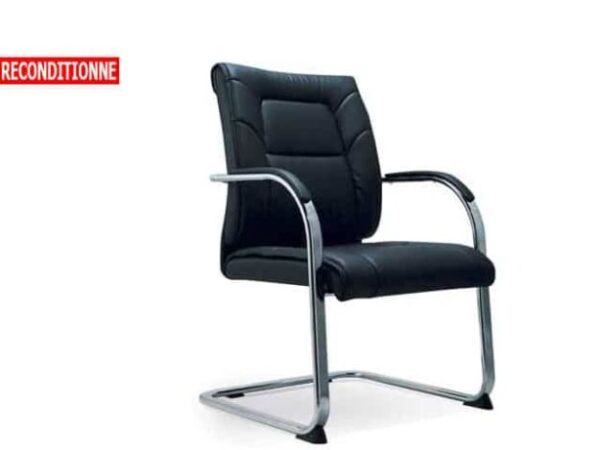 Fauteuil de Bureau en cuir 9433H — piètement bois noir, (reconditionné)