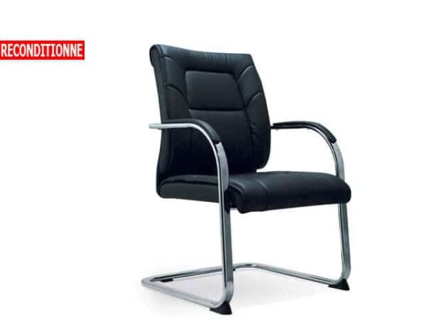 Fauteuil de Bureau en cuir 9433H — piètement bois noir, (reconditionné)