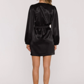 Robe Noire Drapée en Satin – Taille 32 – Fini Soyeux & Détail Glamour – Image 2