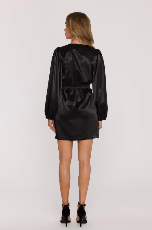 Robe Noire Drapée en Satin – Taille 32 – Fini Soyeux & Détail Glamour