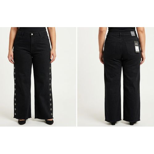 Pantalon wide leg noir à lacets métalliques — Fashion Nova (Taille 36 )
