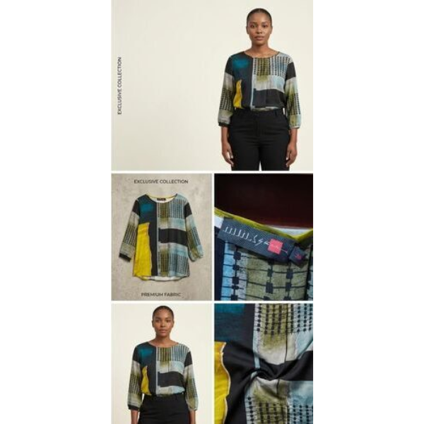 Blouse femme imprimé géométrique multicolore — Taille 38 Blouse femme imprimé géométrique multicolore — Taille 38