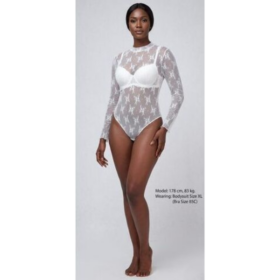 Body en dentelle florale blanche — manches longues (XL) avec soutien-gorge assorti 85C