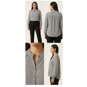 Chemisier femme Garcia — Pied-de-poule noir & blanc, col montant (Taille L)