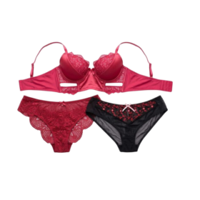 Ensemble lingerie 3 pièces — Soutien‑gorge armatures (US 36C) + 2 culottes (UK 16)