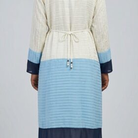 Kimono Long Élégant pour Femme - Tricolore Blanc, Bleu Ciel et Bleu Marine – Image 2