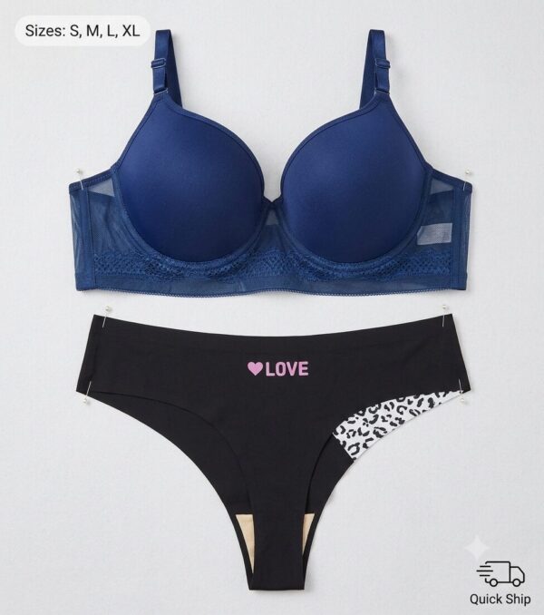 Ensemble lingerie femme – Soutien‑gorge push‑up bleu (85D) + Tanga léopard "LOVE" (XL) Ensemble lingerie femme – Soutien‑gorge push‑up bleu (85D) + Tanga léopard "LOVE" (XL)