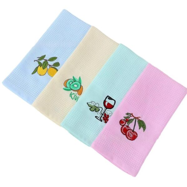 Lot de 12 torchons de cuisine 100% coton – absorbants, motifs brodés, couleurs pastel