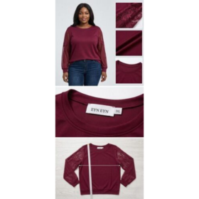 Haut femme élégant bordeaux à manches longues en dentelle — 3XL