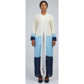 Kimono Long Élégant pour Femme - Tricolore Blanc, Bleu Ciel et Bleu Marine Kimono Long Élégant pour Femme - Tricolore Blanc, Bleu Ciel et Bleu Marine