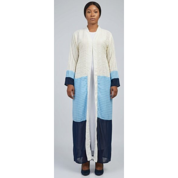 Kimono Long Élégant pour Femme - Tricolore Blanc, Bleu Ciel et Bleu Marine Kimono Long Élégant pour Femme - Tricolore Blanc, Bleu Ciel et Bleu Marine