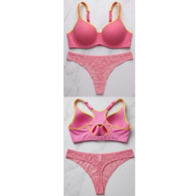 Ensemble Lingerie; Confort : Soutien-gorge avec Armatures EU 80C & Tanga Rose Élégant Taille 16-18 Ensemble Lingerie; Confort : Soutien-gorge avec Armatures EU 80C & Tanga Rose Élégant Taille 16-18