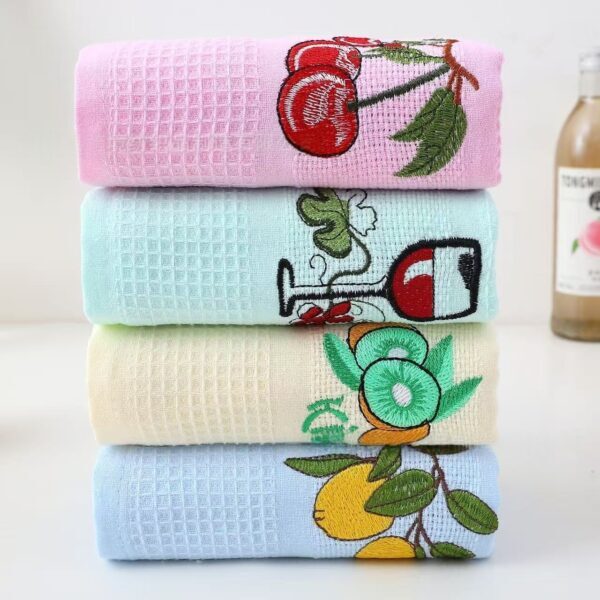 Lot de 12 torchons de cuisine 100% coton – absorbants, motifs brodés, couleurs pastel