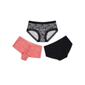Lot de 3 culottes femme — Taille 14 (corail dentelle, léopard, noir)