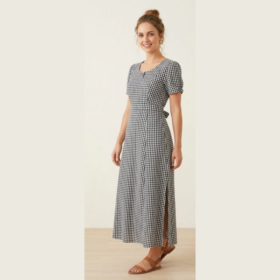 Robe mi-longue à carreaux (Gingham) - Style décontracté - Taille 48 Robe mi-longue à carreaux (Gingham) - Style décontracté - Taille 48