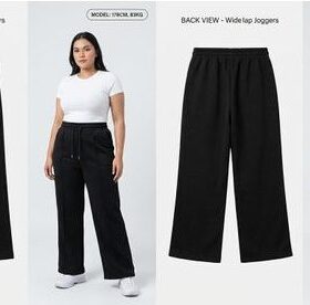 Pantalon décontracté femme - coupe droite, taille élastique - Noir (L)