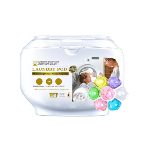Capsules de lessive 7-en-1 — Boîte 50 unités, parfum fruité, concentration 8X