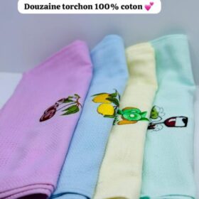 Lot de 12 torchons de cuisine 100% coton – absorbants, motifs brodés, couleurs pastel – Image 2