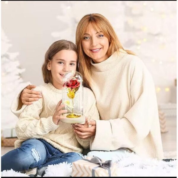 Fleur Rose rouge artificielle lumineuse sous cloche Fleur Rose rouge artificielle lumineuse sous cloche