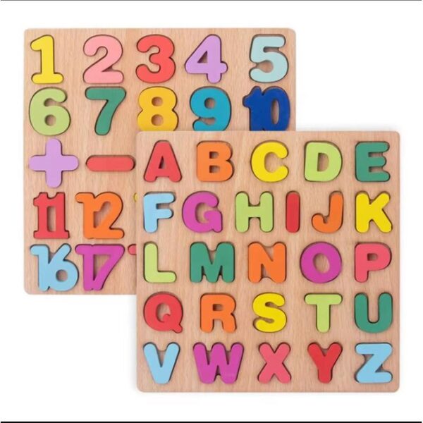 Lot de 2 puzzles alphabet et chiffres en bois
