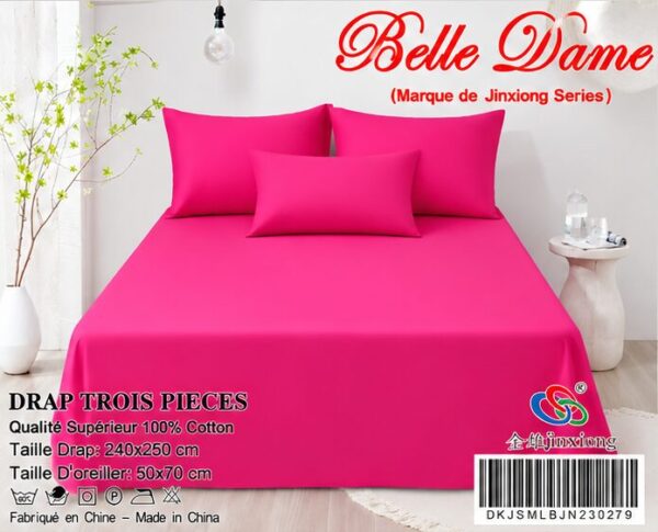 Ensemble Drap 3 Pièces(1 draps/2 taies d 'oreillers) 100% Coton – Qualité Supérieure