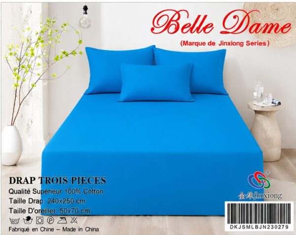 Ensemble Drap 3 Pièces(1 draps/2 taies d 'oreillers) 100% Coton – Qualité Supérieure