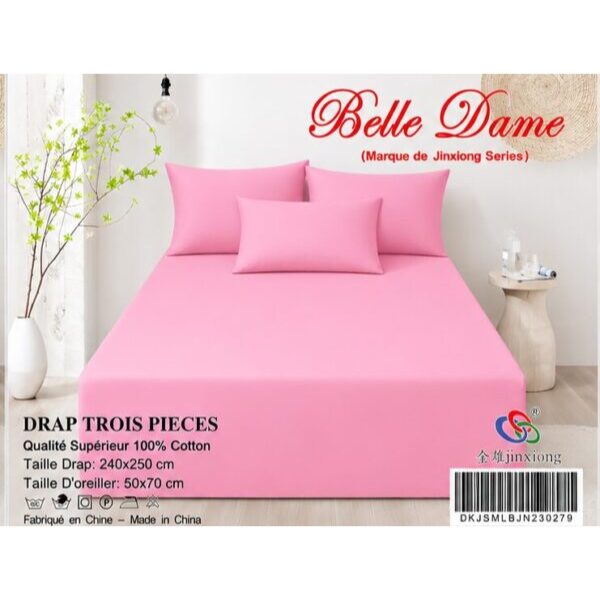 Ensemble Drap 3 Pièces(1 draps/2 taies d 'oreillers) 100% Coton – Qualité Supérieure