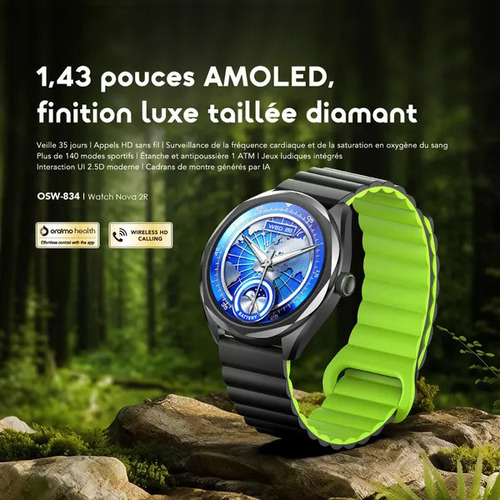 Oraimo Watch Nova 2R – Montre connectée AMOLED 1,43" • 300 mAh, 10j d'usage / 35j veille