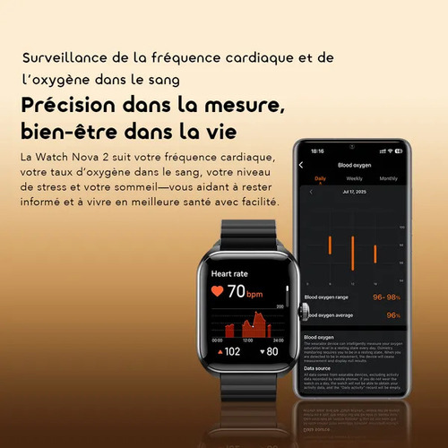 Oraimo Watch Nova 2 — Montre connectée AMOLED 2,01" • IP68 • 20 jours d'autonomie Oraimo Watch Nova 2 — Montre connectée AMOLED 2,01" • IP68 • 20 jours d'autonomie