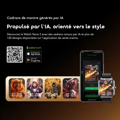 Oraimo Watch Nova 2 — Montre connectée AMOLED 2,01" • IP68 • 20 jours d'autonomie Oraimo Watch Nova 2 — Montre connectée AMOLED 2,01" • IP68 • 20 jours d'autonomie
