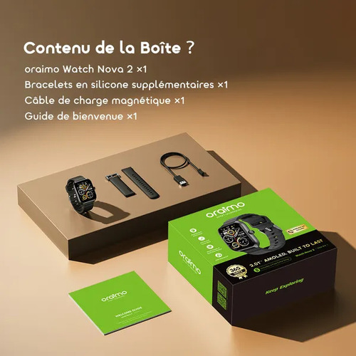 Oraimo Watch Nova 2 — Montre connectée AMOLED 2,01" • IP68 • 20 jours d'autonomie Oraimo Watch Nova 2 — Montre connectée AMOLED 2,01" • IP68 • 20 jours d'autonomie