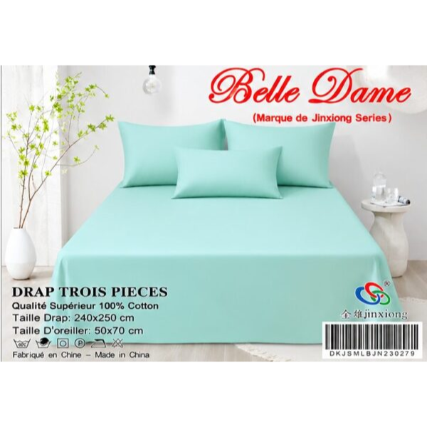 Ensemble Drap 3 Pièces(1 draps/2 taies d 'oreillers) 100% Coton – Qualité Supérieure