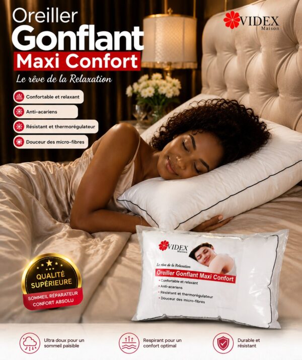 Lot de 2 Oreillers orthopédiques Gonflant Maxi Confort – Microfibres Douces, Respirant Lot de 2 Oreillers orthopédiques Gonflant Maxi Confort – Microfibres Douces, Respirant