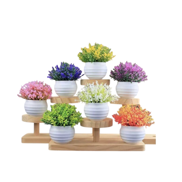 Lot de 10 fleurs artificielles en pot — pots blancs, couleurs variées pour décoration intérieure