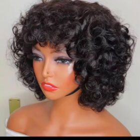Perruque Kinky Curl 12 pouces (≈30 cm) sans dentelle — Noir – Image 3